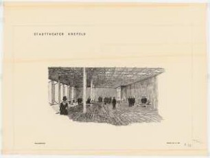 Stadttheater, Krefeld: Vorderhaus: perspektivische Ansicht Raucherfoyer