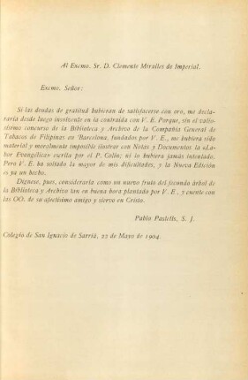 Al Excmo. Sr. D. Clemente Miralles de Imperial