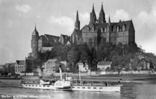 Meißen. Albrechtsburg u. Dom - Elbe m. Dampfer Aussig