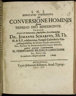 Disputatio Theologica. De Conversione Hominis