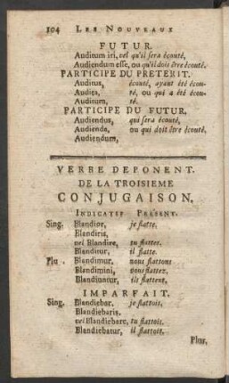 Verbe Deponent. De La Troisieme [Quartieme] Conjugaison