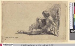 [Ein nackter Mann sitzt mit ausgestrecktem Bein auf dem Boden; Nude Man Seated on the Ground with One Leg Extended; Académie d'un homme assis à terre]