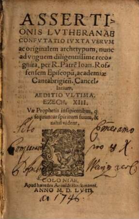 Assertionis Lvtheranae Confvtatio