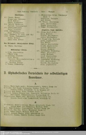 B. Einwohnerverzeichnis : B. Alphabetisches Verzeichnis der selbständigen Bewohner