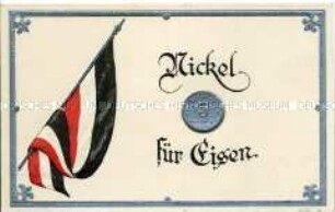 Patriotische Postkarte mit geprägtem Geldstück