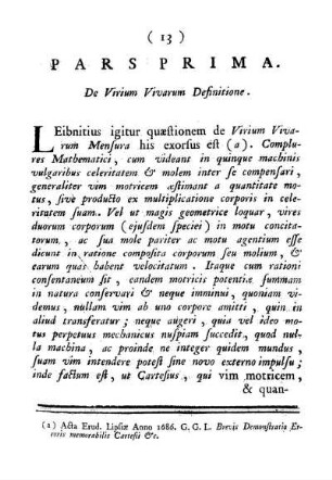 PARS PRIMA. De Virium Vivarum Definitione.