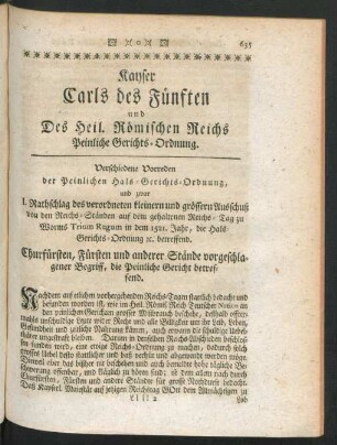 Kayser Carls des Fünften und Des Heil. Römischen Reichs Peinliche Gerichts-Ordnung.