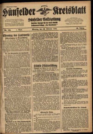 Erste Ausgabe vom Montag, den 29. Oktober 1934.