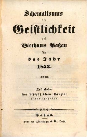 Schematismus des Bistums Passau. 1853, 1853