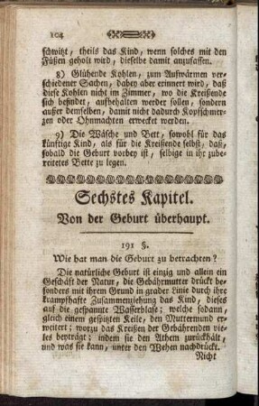 Sechstes Kapitel. Von der Geburt überhaupt.