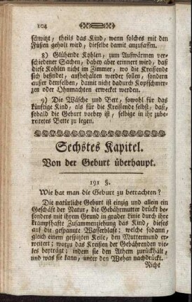 Sechstes Kapitel. Von der Geburt überhaupt.