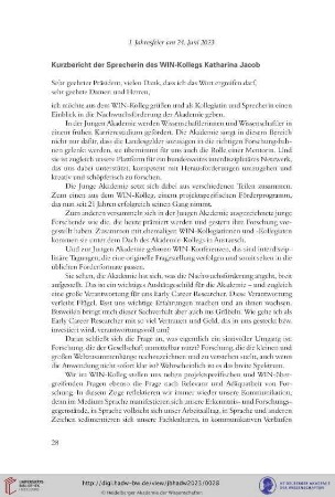 Kurzbericht der Sprecherin des WIN-Kollegs Katharina Jacob