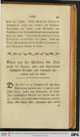 Etwas von der Stellung der Erde gegen die Sonne, oder von sogenannten Himmels-Strichen und Himmels-Gegenden auf der Erde