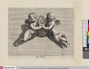 [Zwei Amoretten halten einen Maskaron; Deux Amours tiennent devant eux un mascaron]
