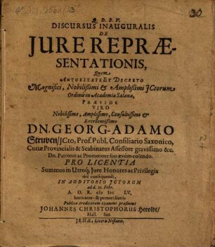 Discursus inaug. de iure repraesentationis