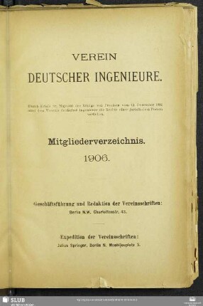 1906: Mitgliederverzeichnis