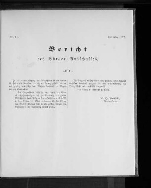 Nr. 11. Bericht des Bürger = Ausschusses. November 1872.