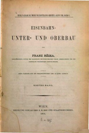 Eisenbahn-Unter- und Oberbau : (Gruppe XVIII, Section 2) : Bericht, 1. Band