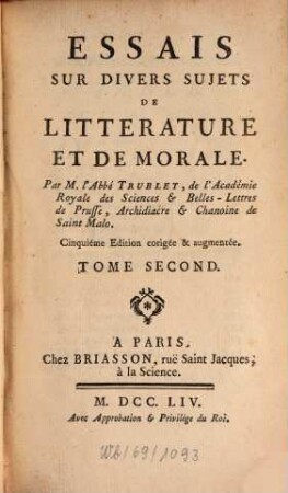Essais Sur Divers Sujets De Litterature Et De Morale, 2