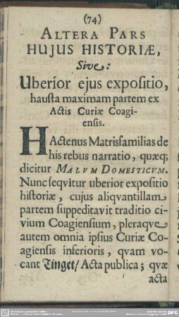 Altera Pars Huius Historiae, Sive Uberior eius expositio, hausta maximam partem ex Actis Curiae Coagiensis