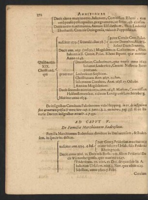 Ad Caput V. De Familia Marchionum Badensium.
