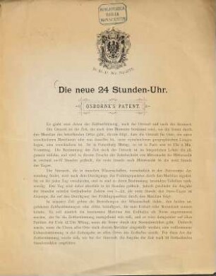 Die neue 24 Stunden-Uhr : Osborne's Patent