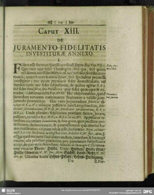 Caput XIII. De Juramento Fidelitatis Investiturae Annexo