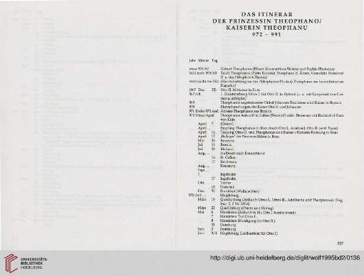 Das Itinerar der Prinzessin Theophano / Kaiserin Theophanu 972 – 991