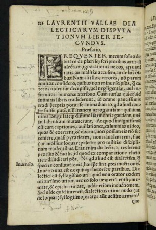 Laurentii Vallae Dialecticarum Disputationum Liber Secundus.