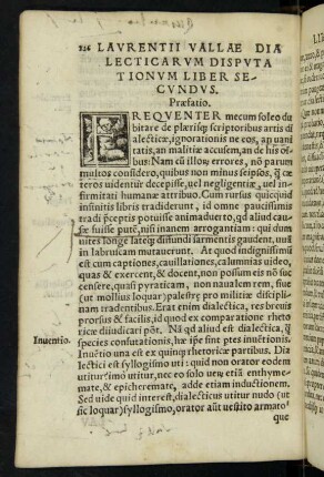 Laurentii Vallae Dialecticarum Disputationum Liber Secundus.