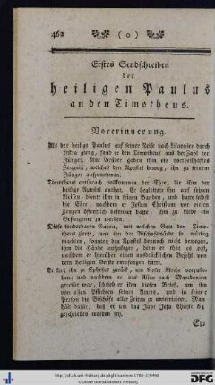 Erstes Sendschreiben des heiligen Paulus an den Timotheus.