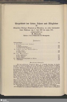 Verzeichnis der Leiter, Lehrer und Mitglieder des Königlichen Prediger-Seminars zu Wittenberg im ersten Jahrhundert seines Bestehens vom 1. Juli 1817 bis dahin 1917