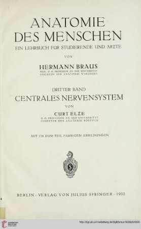 Band 3: Anatomie des Menschen: ein Lehrbuch für Studierende und Ärzte: Centrales Nervensystem