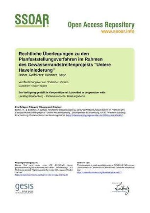 Rechtliche Überlegungen zu den Planfeststellungsverfahren im Rahmen des Gewässerrandstreifenprojekts "Untere Havelniederung"
