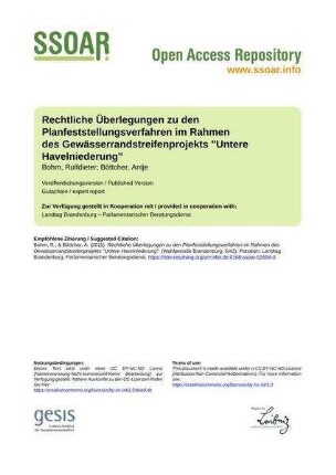 Rechtliche Überlegungen zu den Planfeststellungsverfahren im Rahmen des
Gewässerrandstreifenprojekts "Untere Havelniederung"