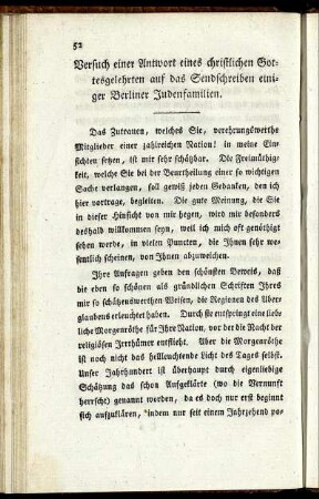 Versuch einer Antwort eines christlichen Gottesgelehrten auf das Sendschreiben einiger Berliner Judenfamilien.