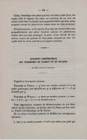 Quelques conséquences des théorèmes de fermat et de wilson.