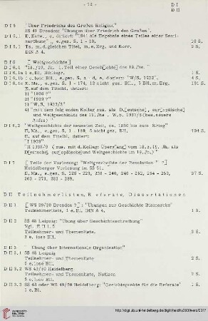 D.II Teilnehmerlisten, Referate, Dissertationen