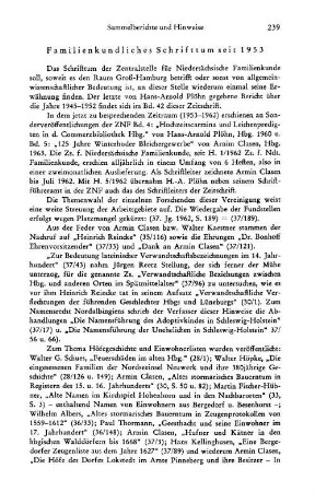 Sammelberichte und Hinweise, Familienkundliches Schrifttum seit 1953