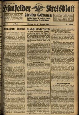 Erste Ausgabe vom Montag, den 17. Februar 1936.