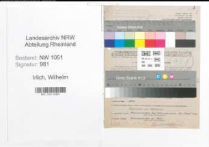 Entnazifizierung Wilhelm Irlich , geb. 04.01.1904 (Kaufmaennischer Angestellter)