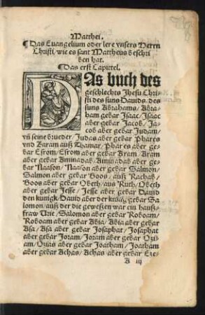 Das Evangelium oder lere unsers Herrn Christi/ wie es sant Mattheus beschriben hat.