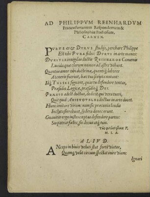 Ad Philippum Reinhardum ... Carmen.