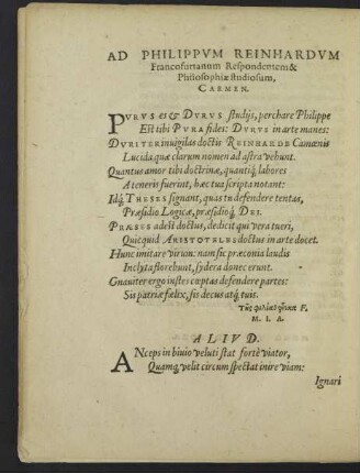 Ad Philippum Reinhardum ... Carmen.