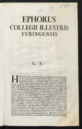 Ephorus Collegii Illustris Tubingensis L. S.