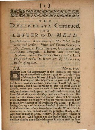 Bibliotheca literaria : being a collection of inscriptions, medals, dissertations. 6. 1723