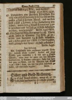 Silber- und Gold-Rechnung,