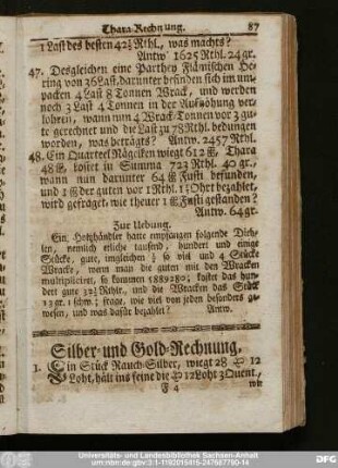 Silber- und Gold-Rechnung,