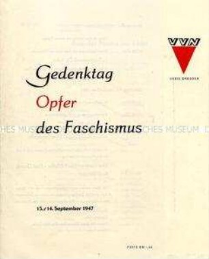 Programm zum "Gedenktag Opfer des Faschismus" 1947 in Dresden