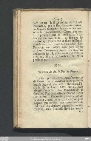 XII. Caractére de M. le Duc du Maynè.